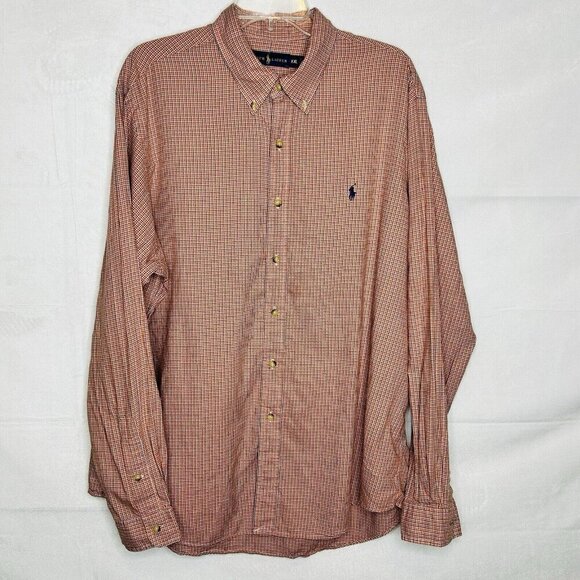 Vintage Ralph Lauren Mens 2XL Collared Button-Down Shirt Plaid Orange Blue - Picture 1 of 7